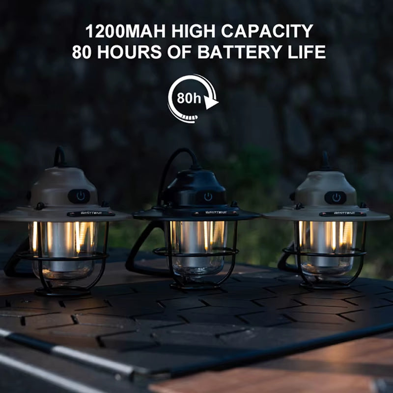Portable Camping Lanterns Retro Hanging Tent Lamp Waterproof Dimmable Camping Light 1200Mah for Hiking Fishing Emergency Lantern