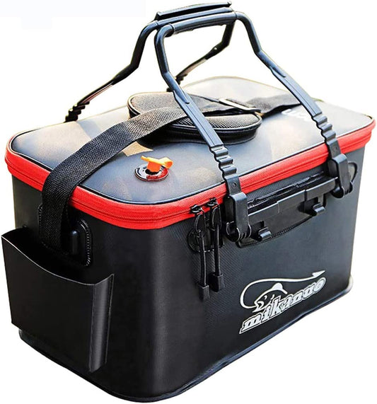Fishing Bucket,Foldable Fish Bucket, Multi-Functional EVA Fishing Bag for Outdoor, Live Fish Lures Bucket and Fish Protection Bucket,10Gal/8Gal/6Gal/4.8Gal/3Gal Live Fish Container (10Gal/Black)