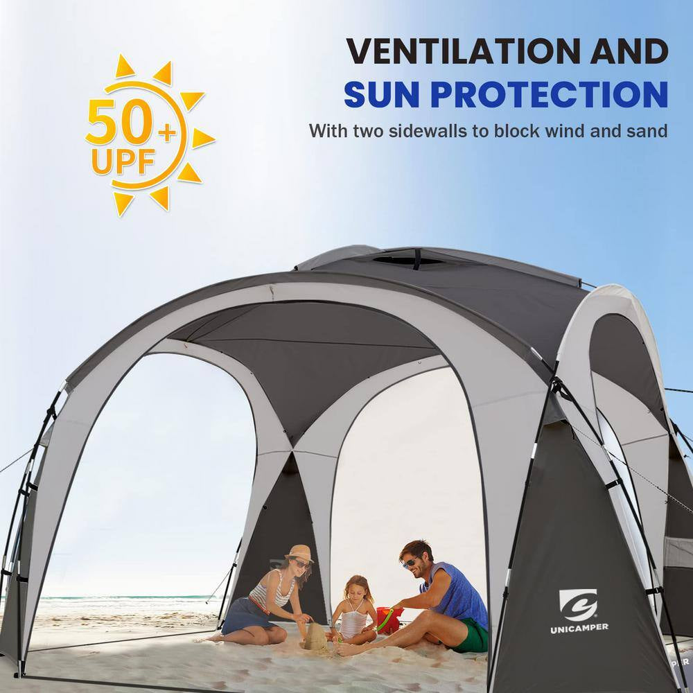 Gray Large Sun Shelter for 9-People to 12-People UPF50+ Portable Beach Sunshade Tent with Carry Bag