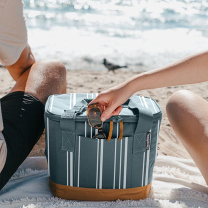 Tahoe Collapsible Cooler Bag, 18 Can Capacity, Dusty Teal Striped