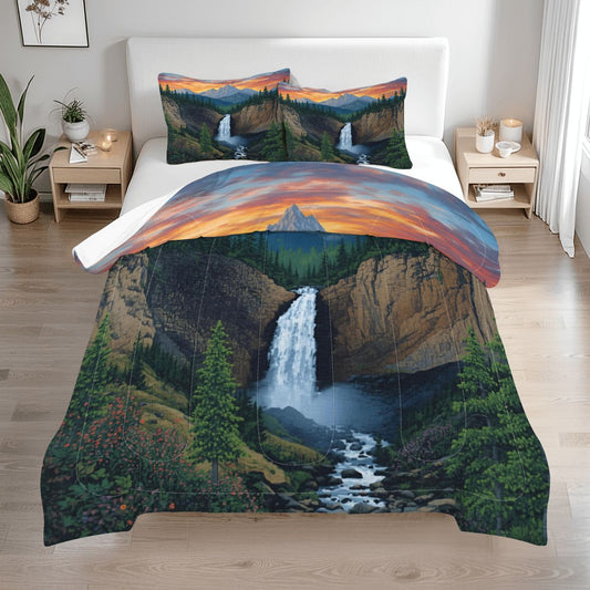 Mountain Waterfall Queen Comforter Set - 3 PCS Set