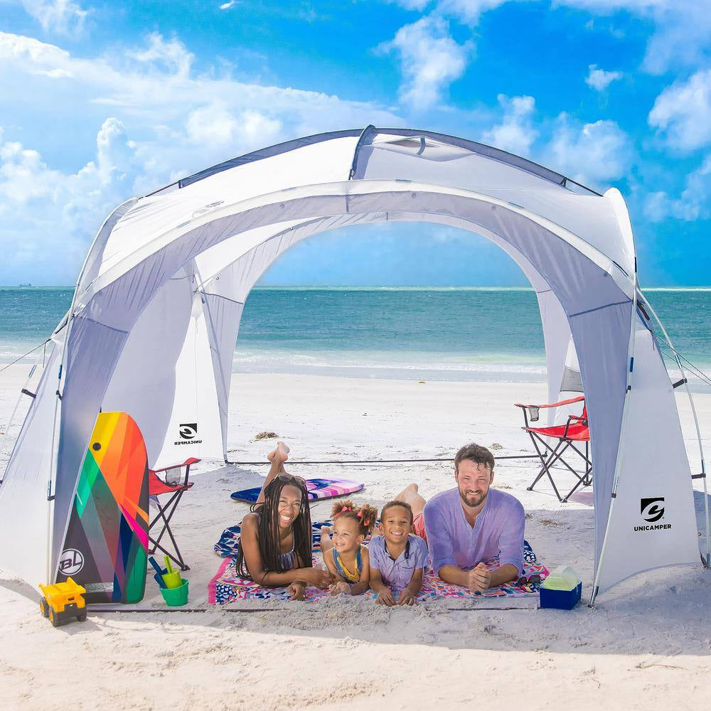 White Large Sun Shelter for 9-People to 12-People UPF50+ Portable Beach Sunshade Tent with Carry Bag