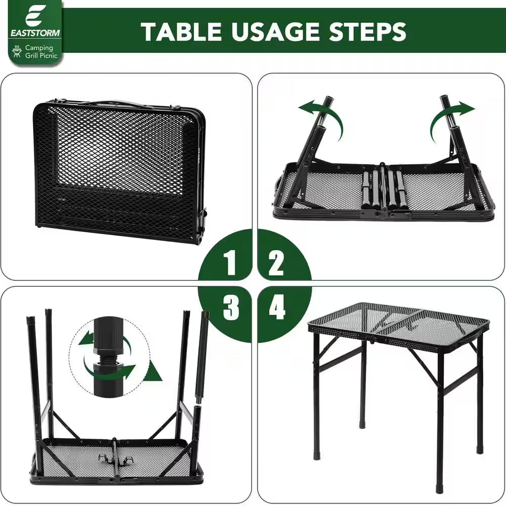 23.6 In. L X 15.8 In. W Black Rectangular Metal Outdoor Portable Folding Picnic Tables for Easy Storage, Small Size