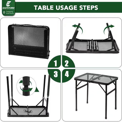 23.6 In. L X 15.8 In. W Black Rectangular Metal Outdoor Portable Folding Picnic Tables for Easy Storage, Small Size