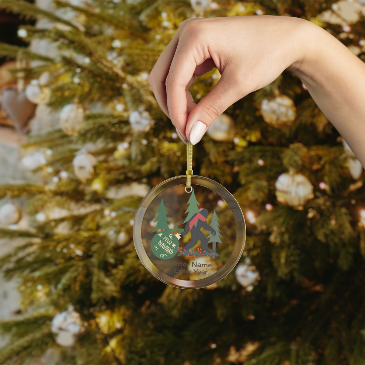 Feliz Navidad Bigfoot - Personalized Glass Ornaments