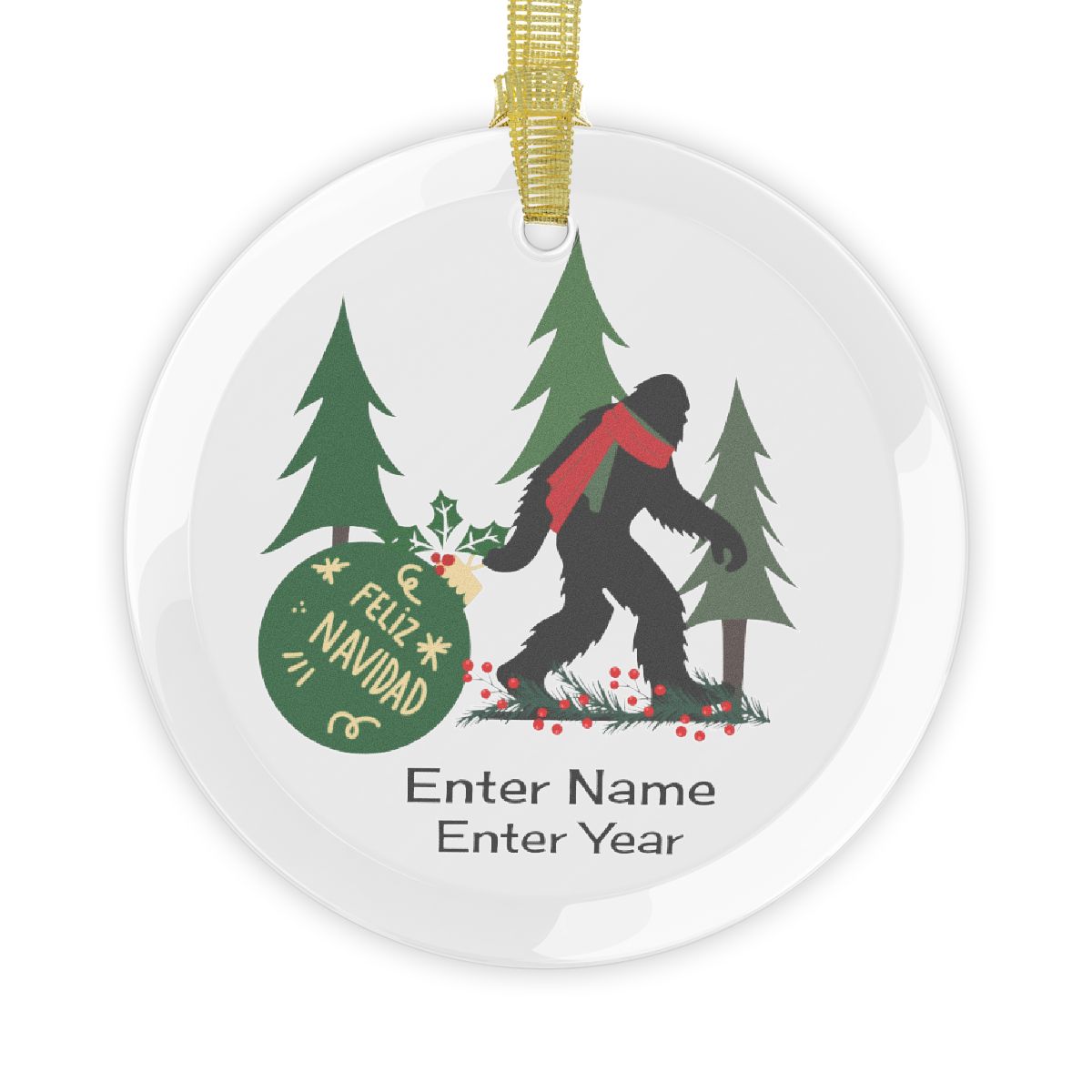 Feliz Navidad Bigfoot - Personalized Glass Ornaments