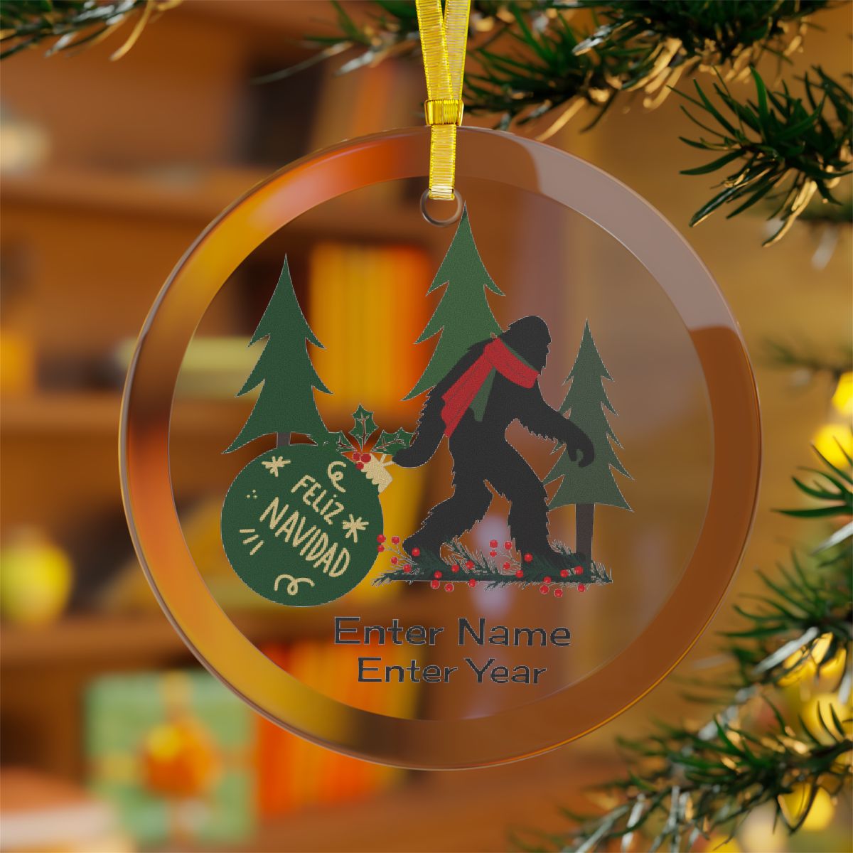 Feliz Navidad Bigfoot - Personalized Glass Ornaments