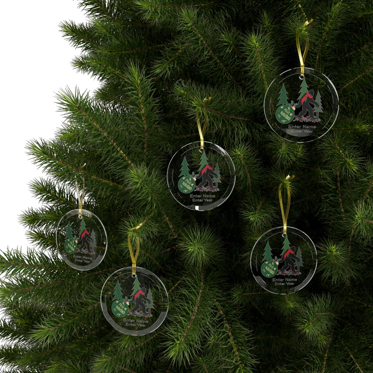 Feliz Navidad Bigfoot - Personalized Glass Ornaments