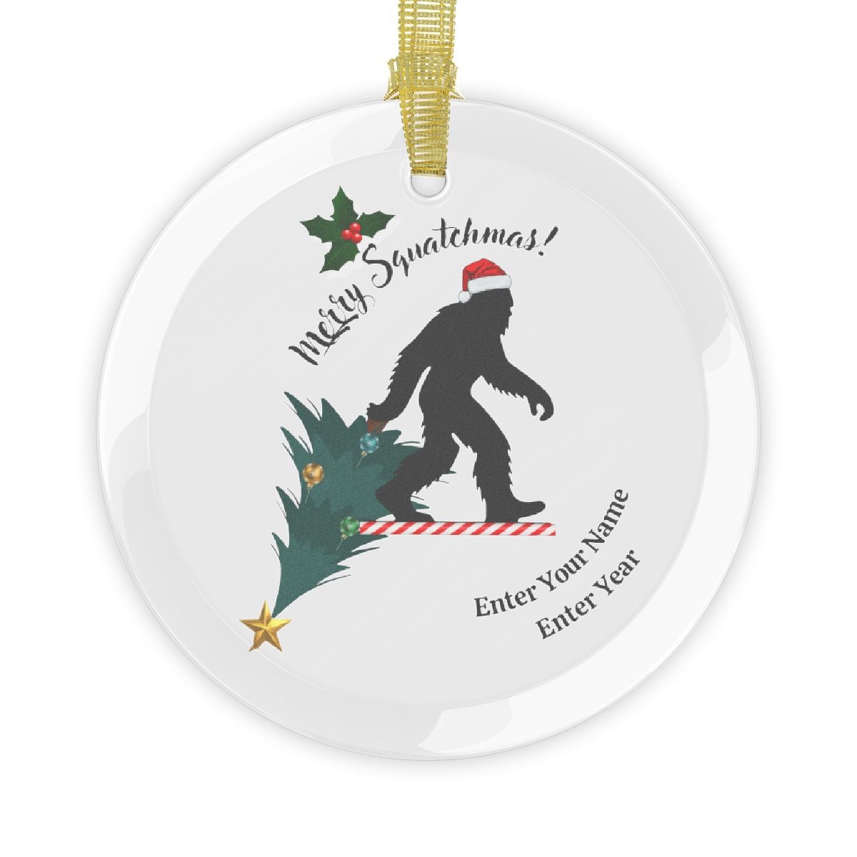 Merry Squatchmas Glass Ornaments - Personalization Available