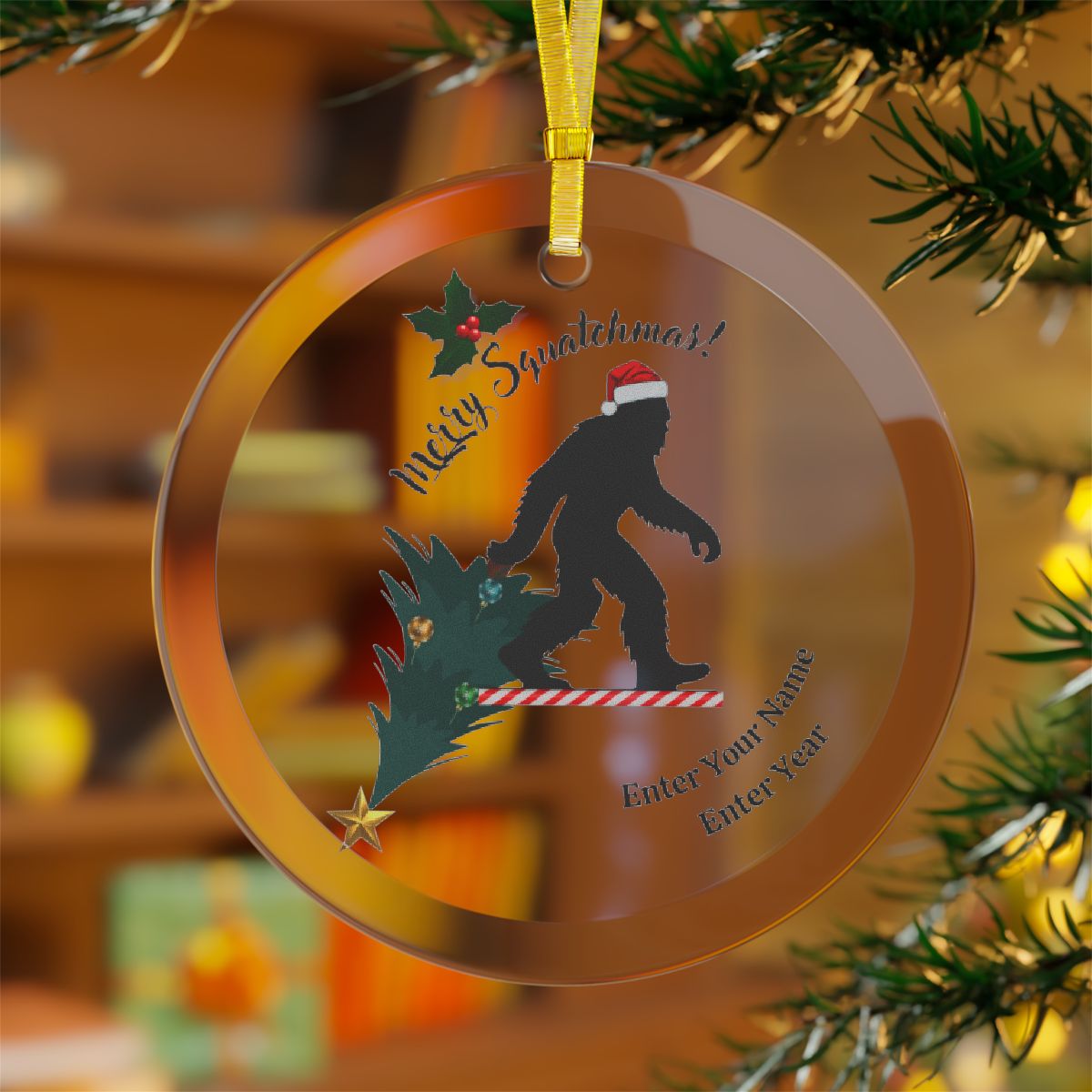 Merry Squatchmas Glass Ornaments - Personalization Available