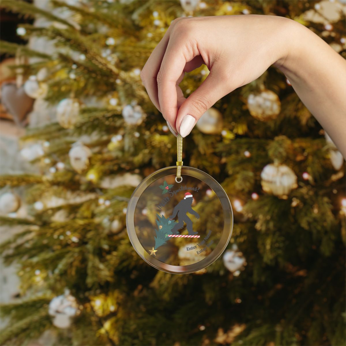 Merry Squatchmas Glass Ornaments - Personalization Available