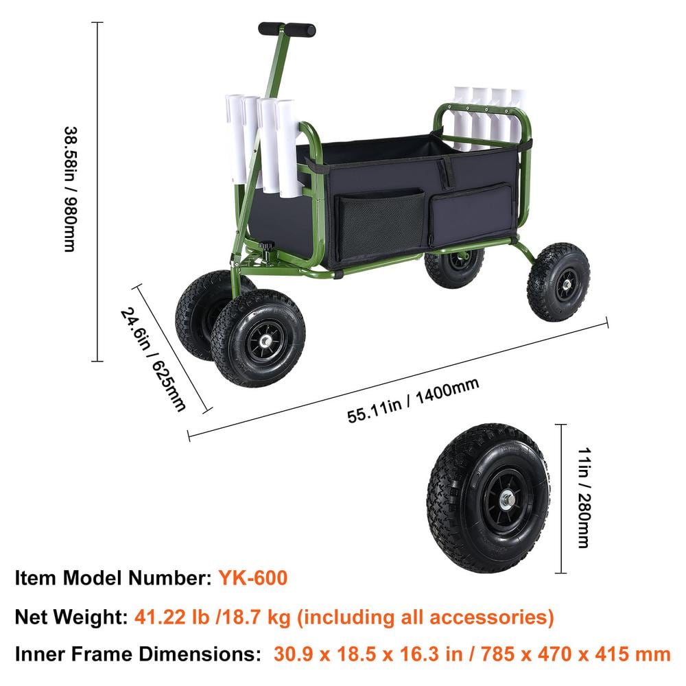 5.5 Cu. Ft. Beach Fishing Cart 300 Lbs. Load Capacity for Beach/Picnic Steel Material Garden Cart Heavy-Duty