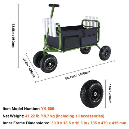 5.5 Cu. Ft. Beach Fishing Cart 300 Lbs. Load Capacity for Beach/Picnic Steel Material Garden Cart Heavy-Duty